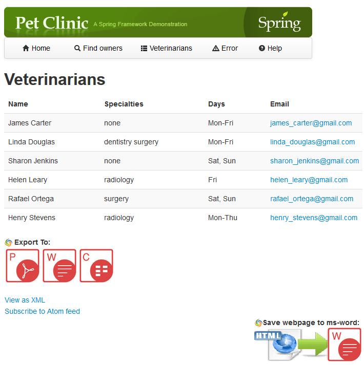 Aspose Java for Spring v1.1 Spring's PetClinic Sample  Application