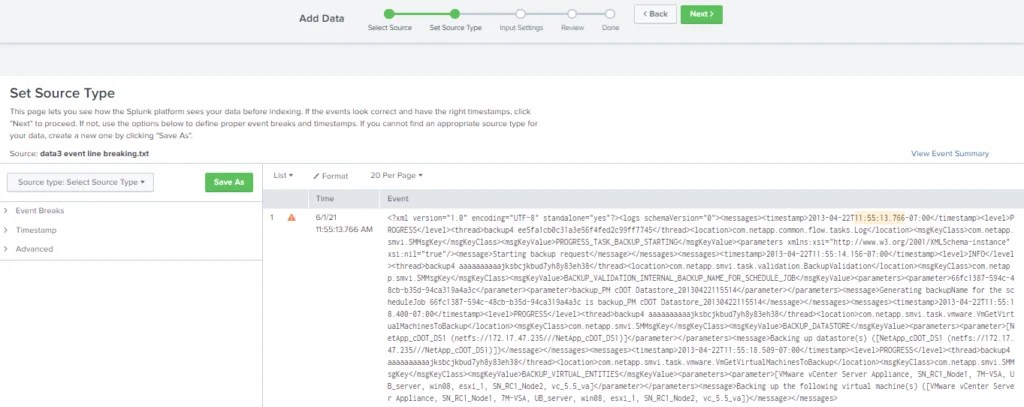 Event Line Breaking in SPlunk Avotrix