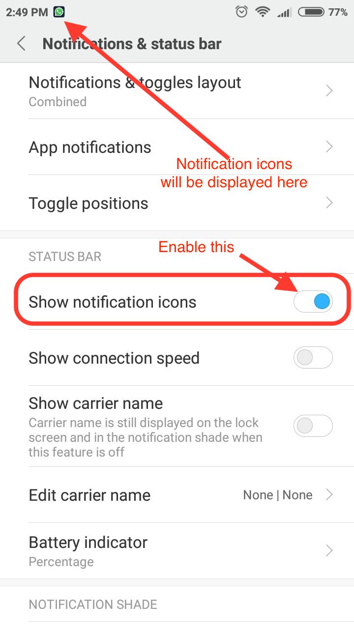 Show notification icon on android status bar