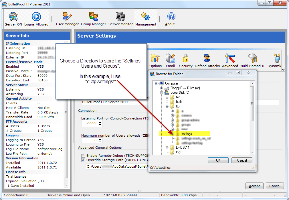 Step 3 Selecting a location for the new “StoragePath” BulletProof