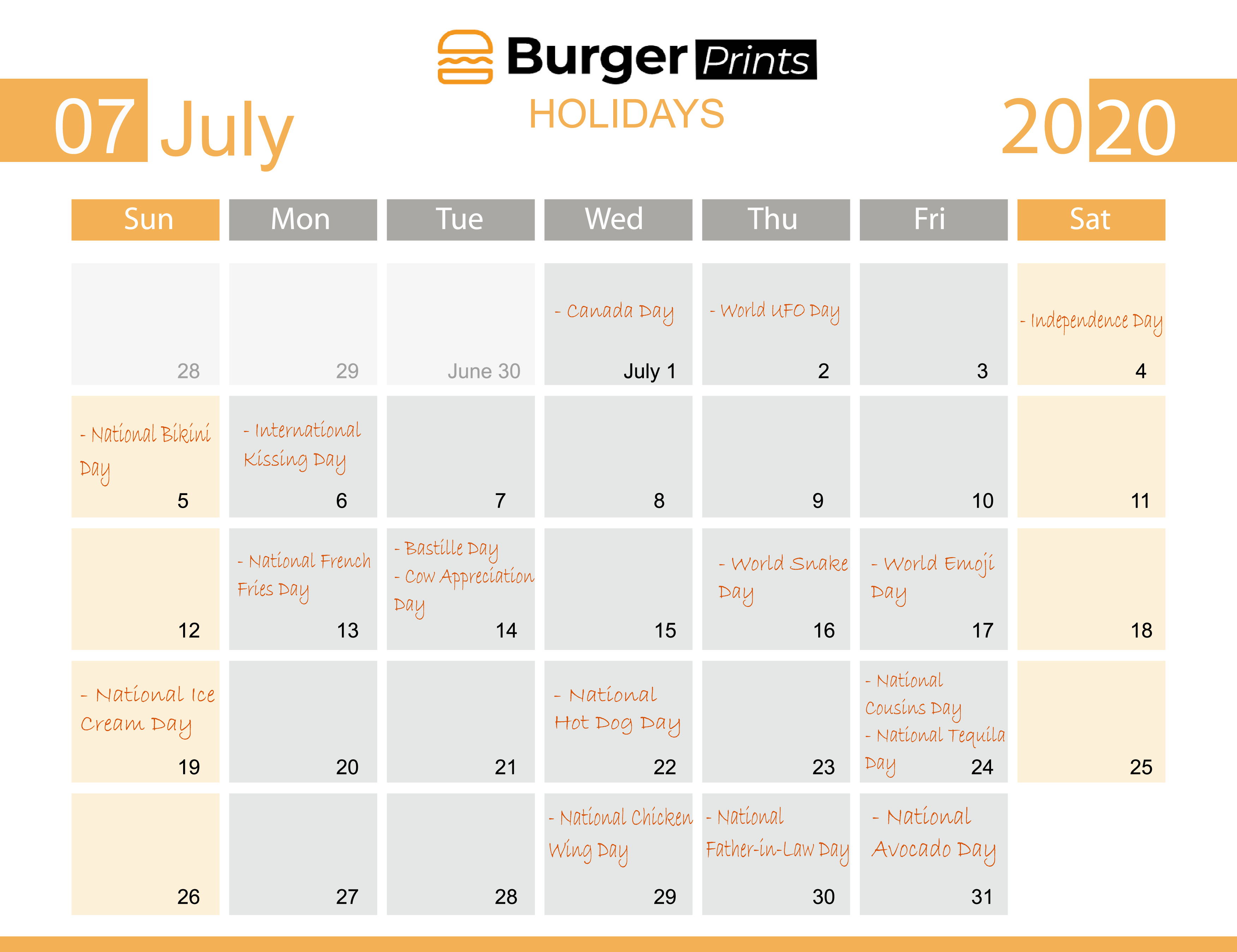 July 2023 Events July 2020 special days you won’t want to miss BurgerPrints Academy