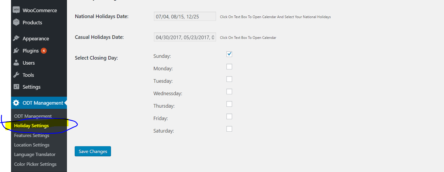 Setting up store closing days with and WooODT Extended