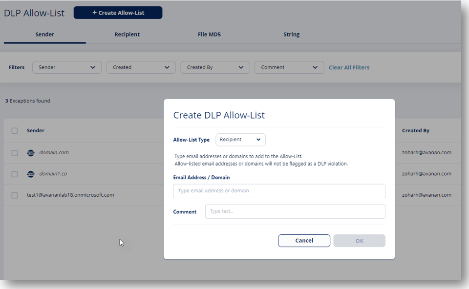 DLP Allow List based on Sender or Recipients