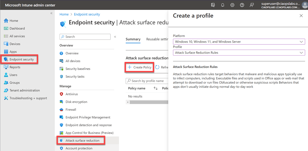 Setting an individual Attack Surface Reduction (ASR) rule in Intune