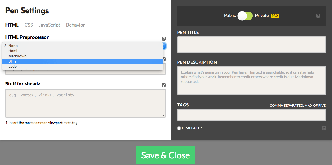 Using HTML Preprocessors CodePen Blog