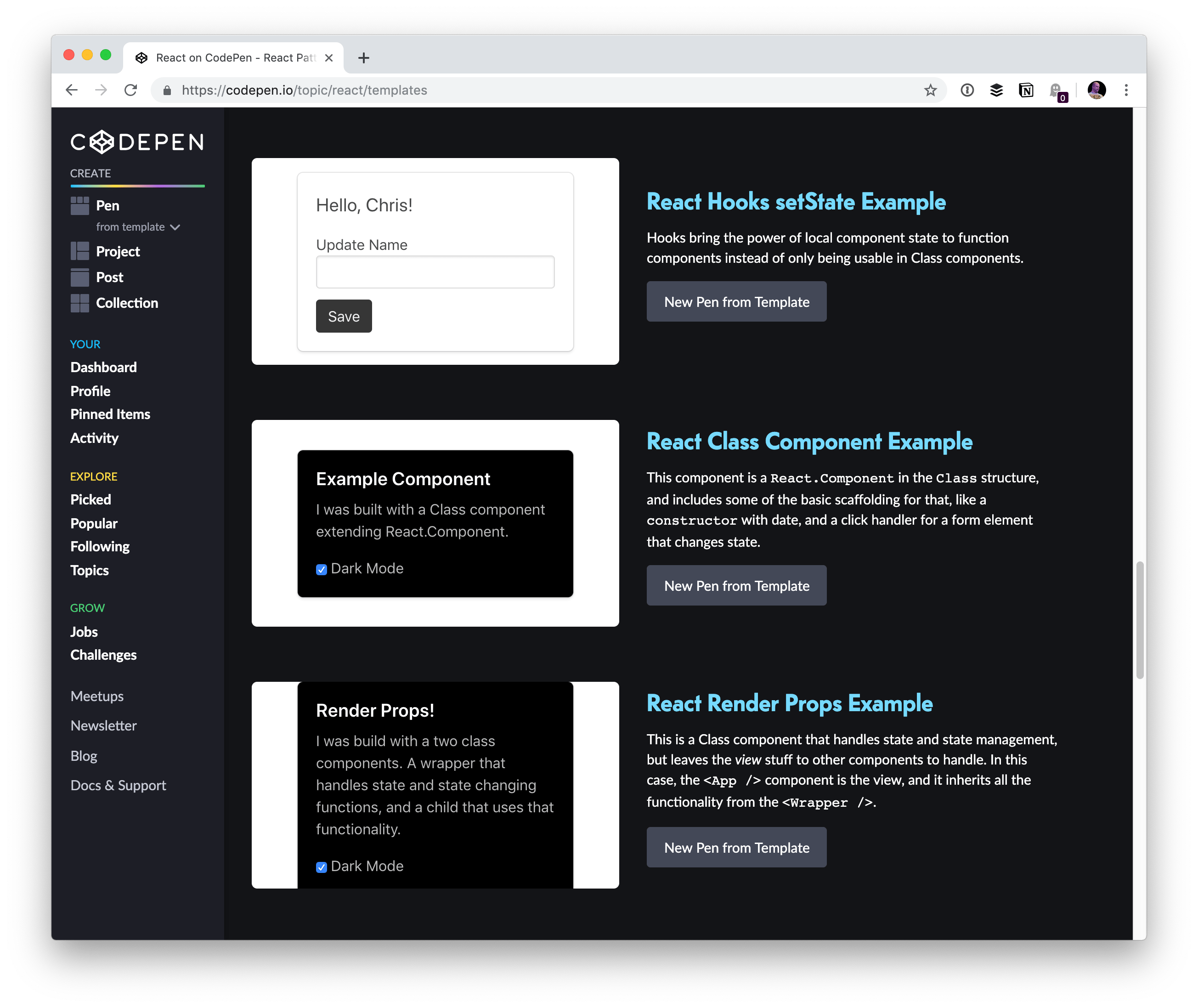 New on CodePen Topics CodePen