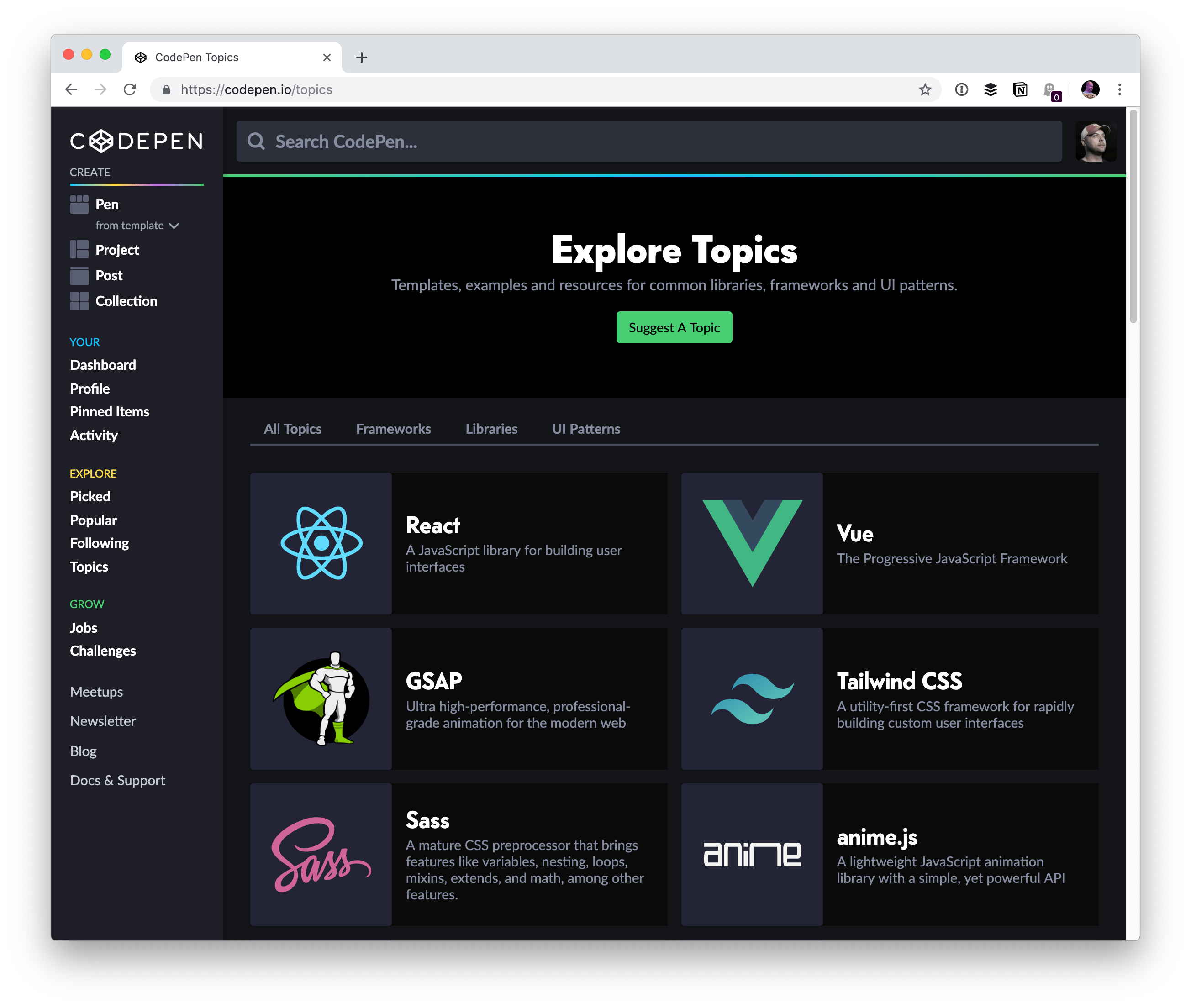 New on CodePen Topics CodePen