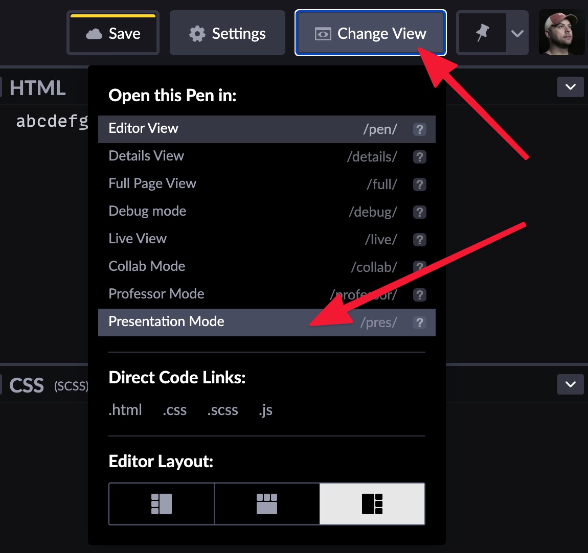 Presentation Mode CodePen
