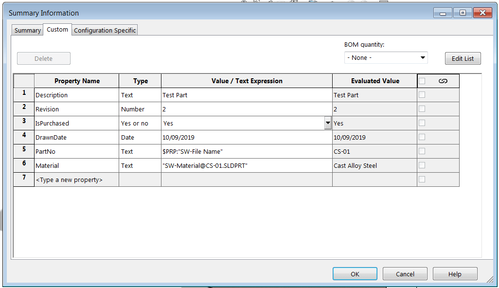 SOLIDWORKS Custom Properties Automation