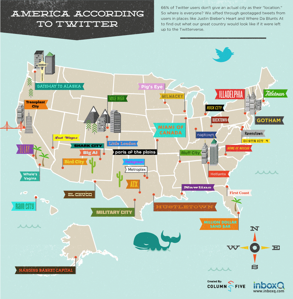 American Towns According to Twitter Infographic Coldwell
