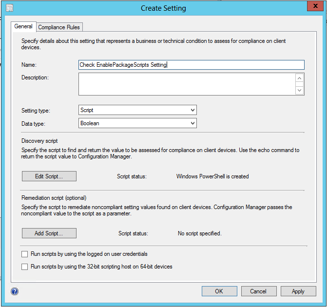 Configuration Items and Baselines, Using Scripts (Powershell Example