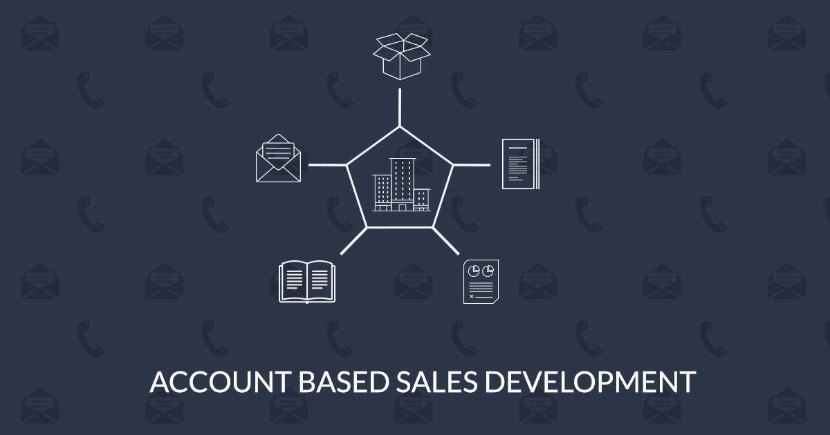 Illustration of a sales team collaborating on a digital dashboard showing targeted accounts, personalized outreach, and engagement metrics for account based sales development