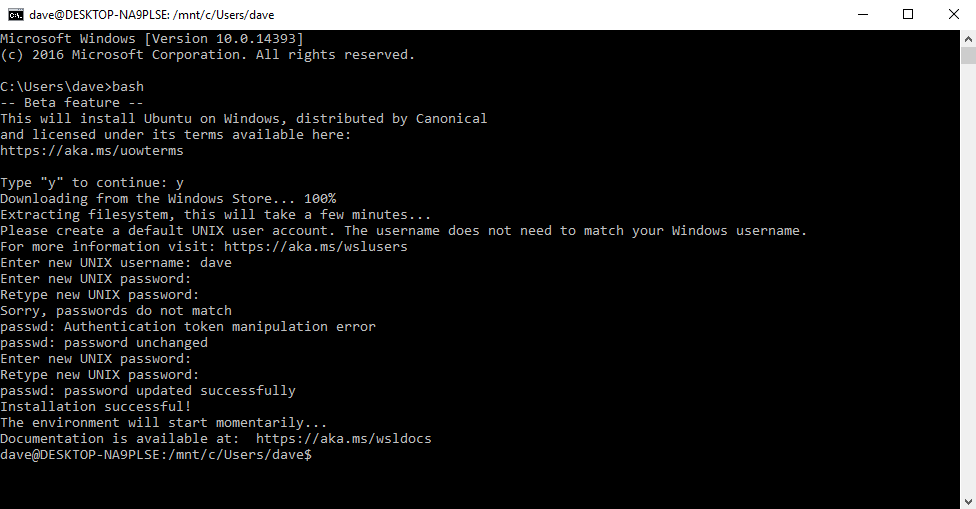 Install Bash on Ubuntu on Windows dave eddy