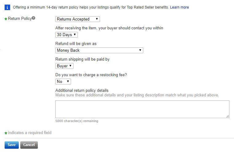 New eBay Return Policies and Supporting Sources DSMTool