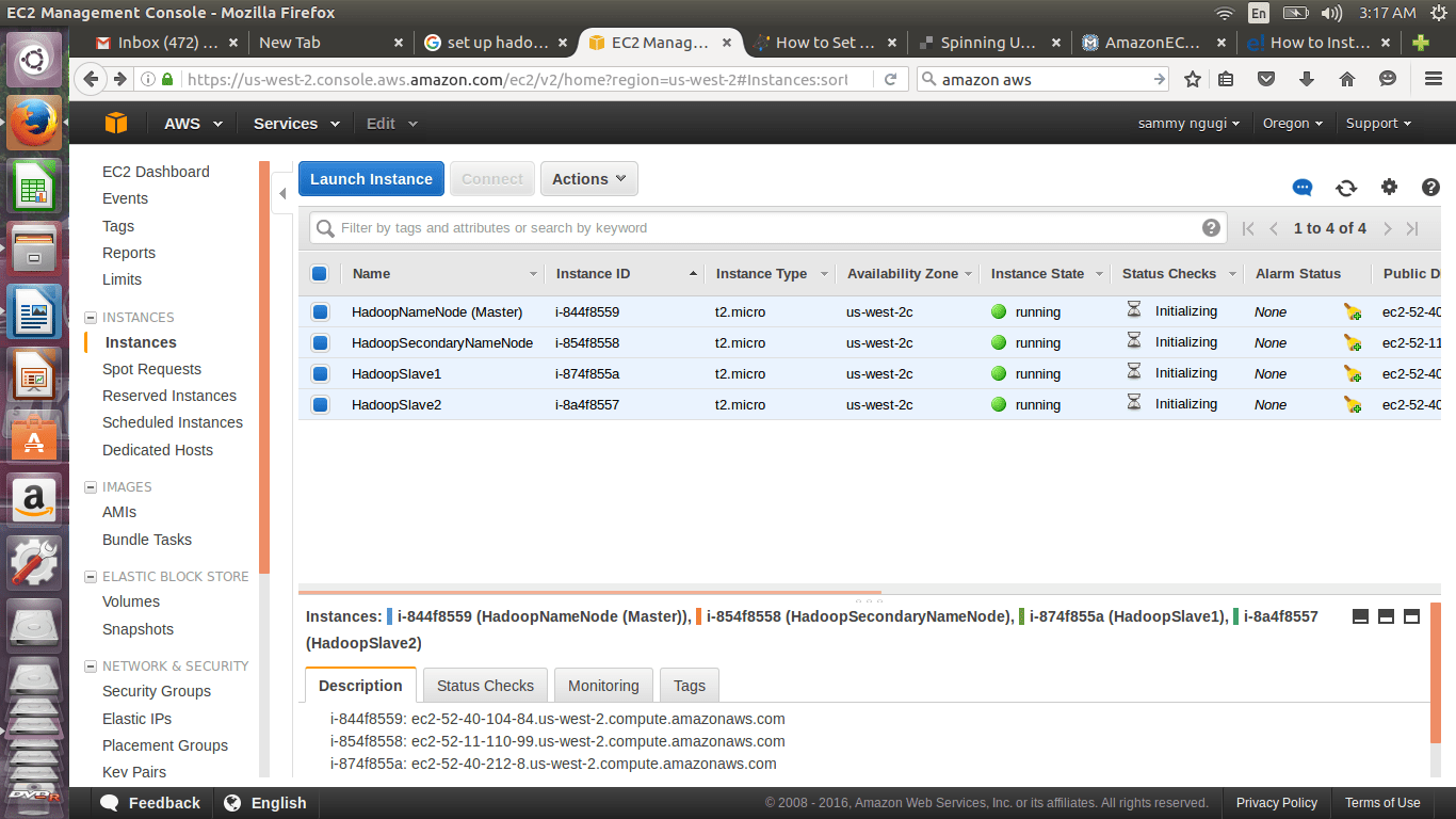 Learn how to set up hadoop on 4 amazon instances