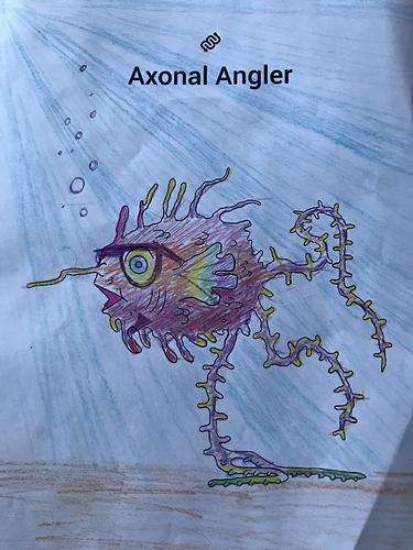 axonal angler, neural reef, neuromonster, coloring contest, coloring pages, myelin sheathfish, spike, glia monster, citizen science, citsci, sciart, adult coloring
