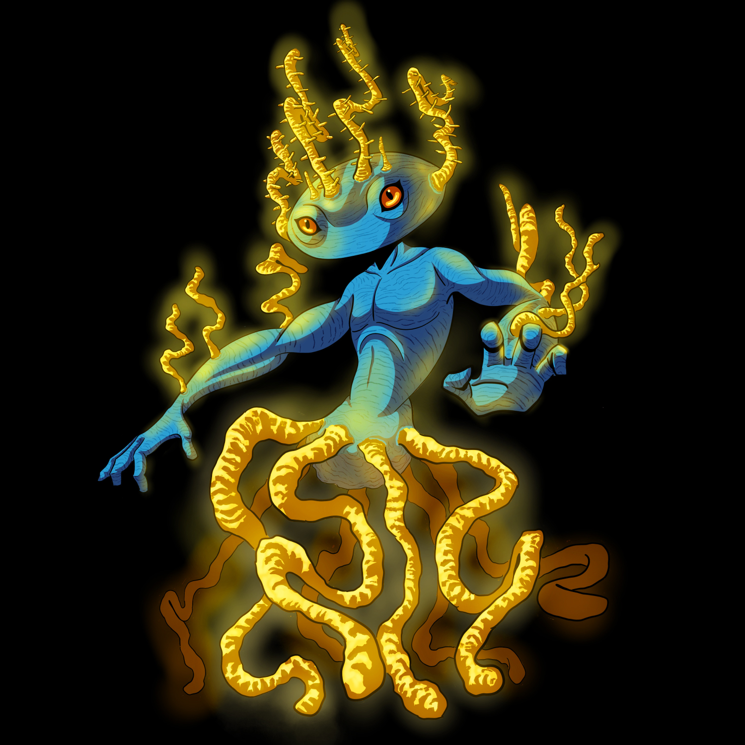 myelin sheath, myeling sheathfish, axonal angler, axon, dendrites, neuromonsters, neuron monsters, zach herman, massart, somasaur, soma, spike, glia monster, grim's haunted carnival, coloring page, coloring contest, coloring, adult coloring, neurogod, god, neuron god, brain god, magic, fortune teller