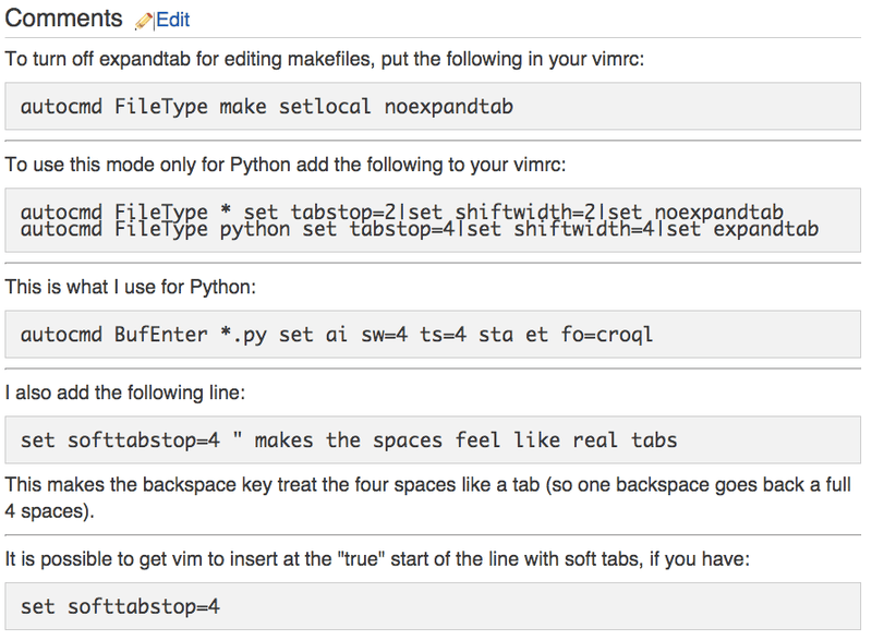 Converting tabs to spaces in Vim Just for noting