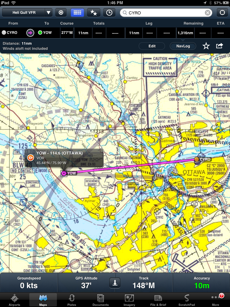 CA Ottawa with flight plan ForeFlight