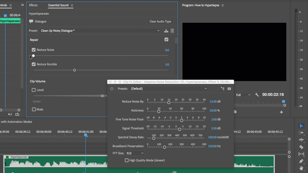 помимо очистки шумного диалога essential sound panel может