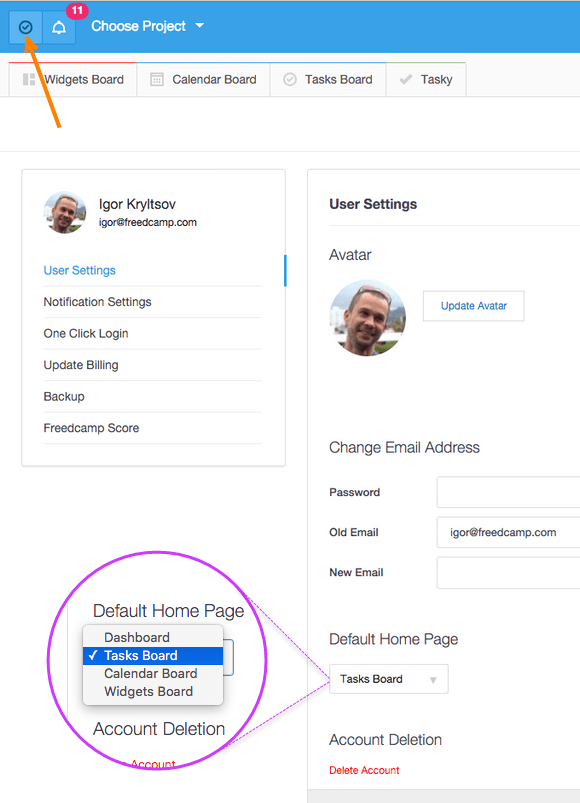 Set your home page in Freedcamp Freedcamp Blog Freedcamp Blog