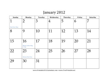 Free Printable 2012 Calendars