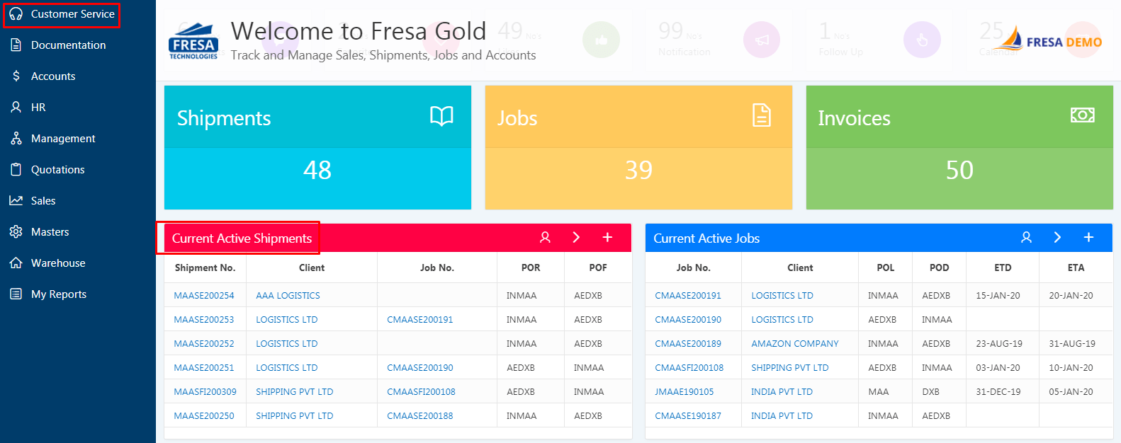 Steps to generate the Shipment status report for Client