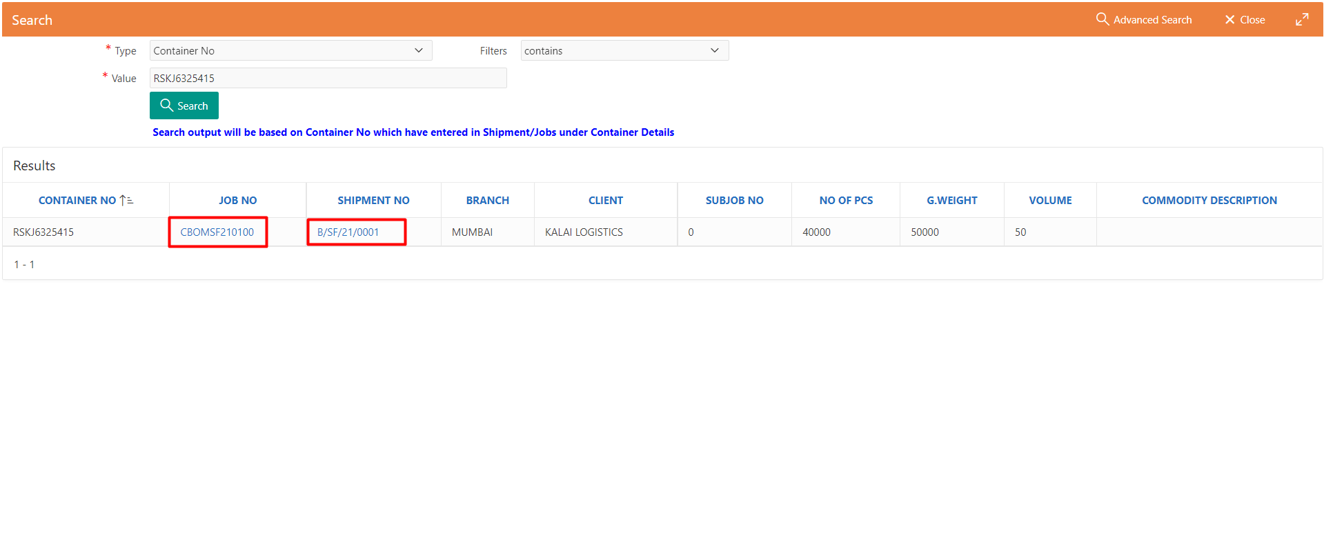 How to Search For A Job or Shipment by Container Number