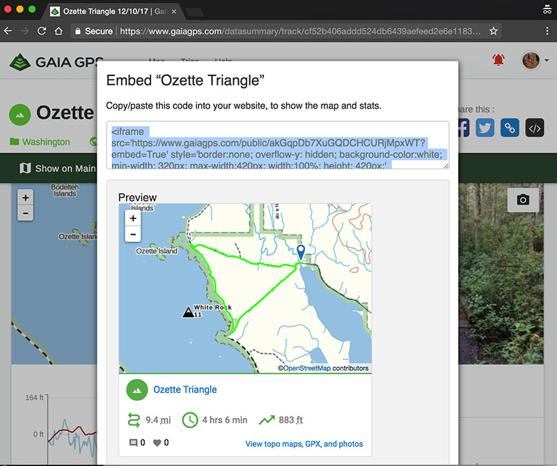 Embed Maps and tracks with Gaia GPS