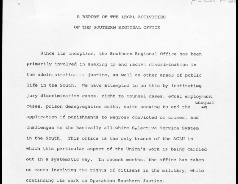 American Civil Liberties Union Papers, Part II Southern Regional