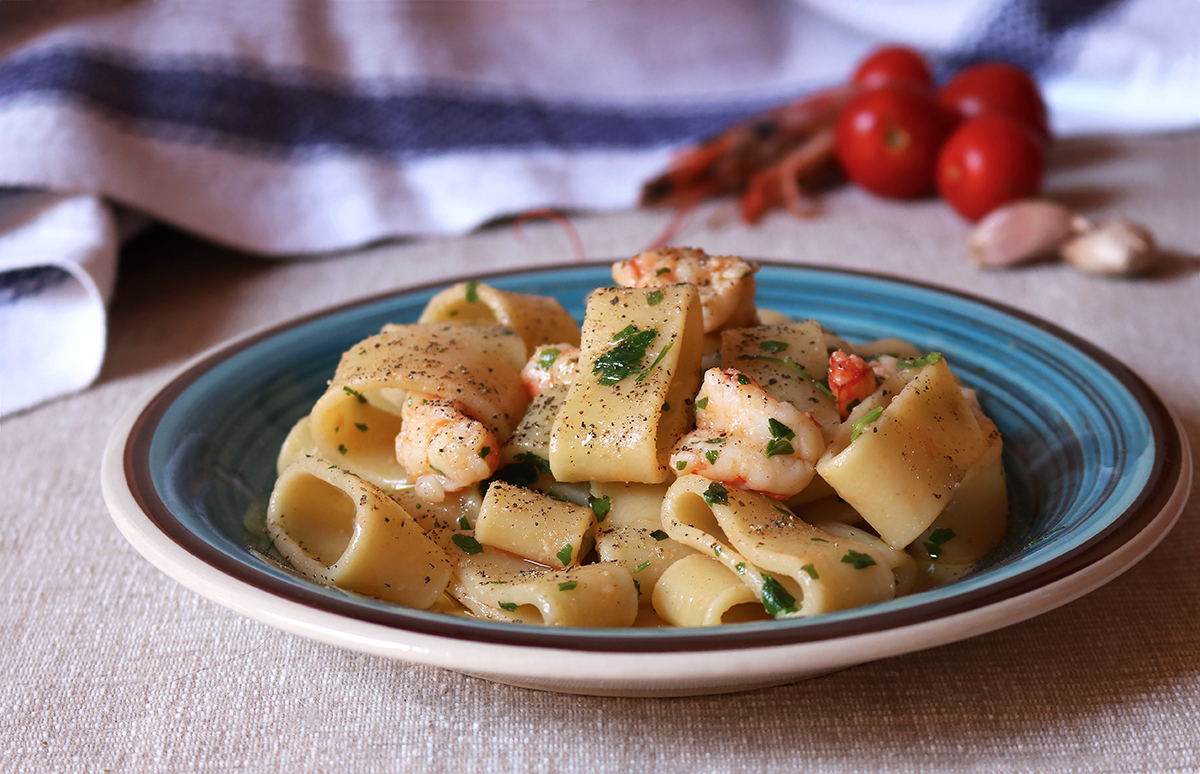 Calamarata risottata con gamberoni La cucina di Claudio