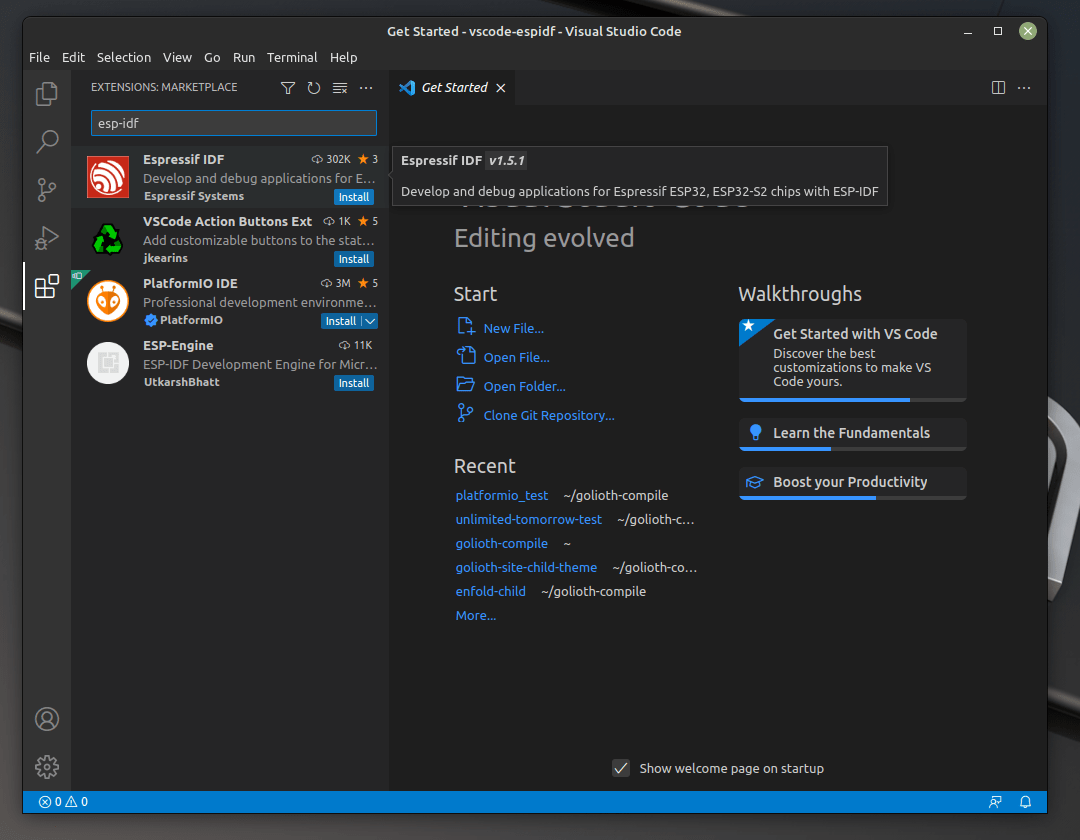 Using VScode for ESPIDF and Golioth Golioth