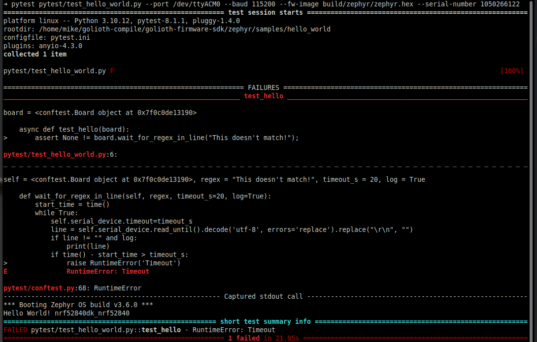 Automated hardware testing using pytest Golioth