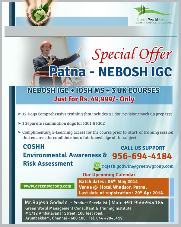Nebosh IGC Course Patna. Class starts from September 24th