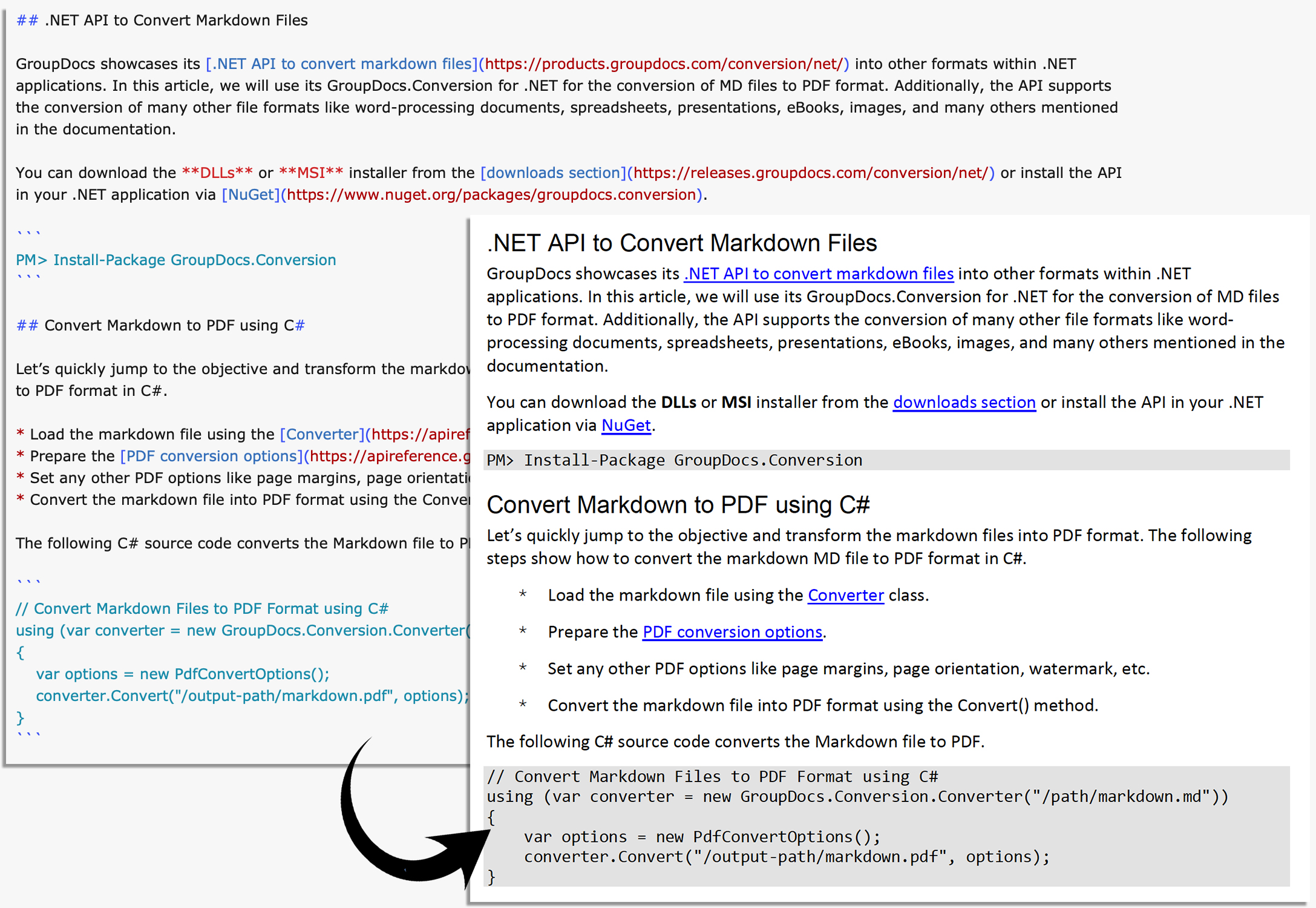 Convert Markdown to PDF using C MD to PDF API