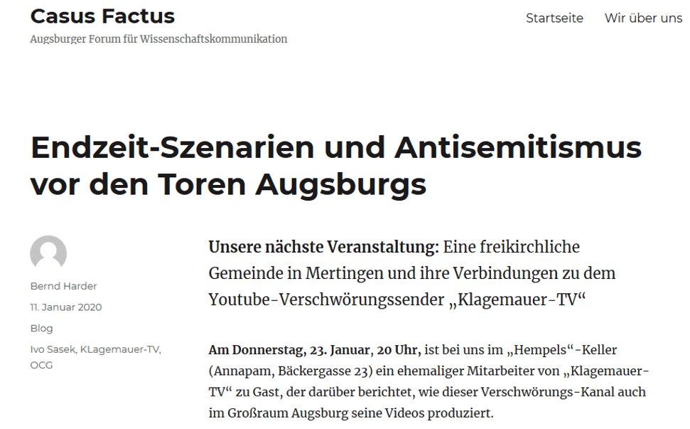 Video „Kontrovers“ über die OCG und KlagemauerTV gwup die skeptiker