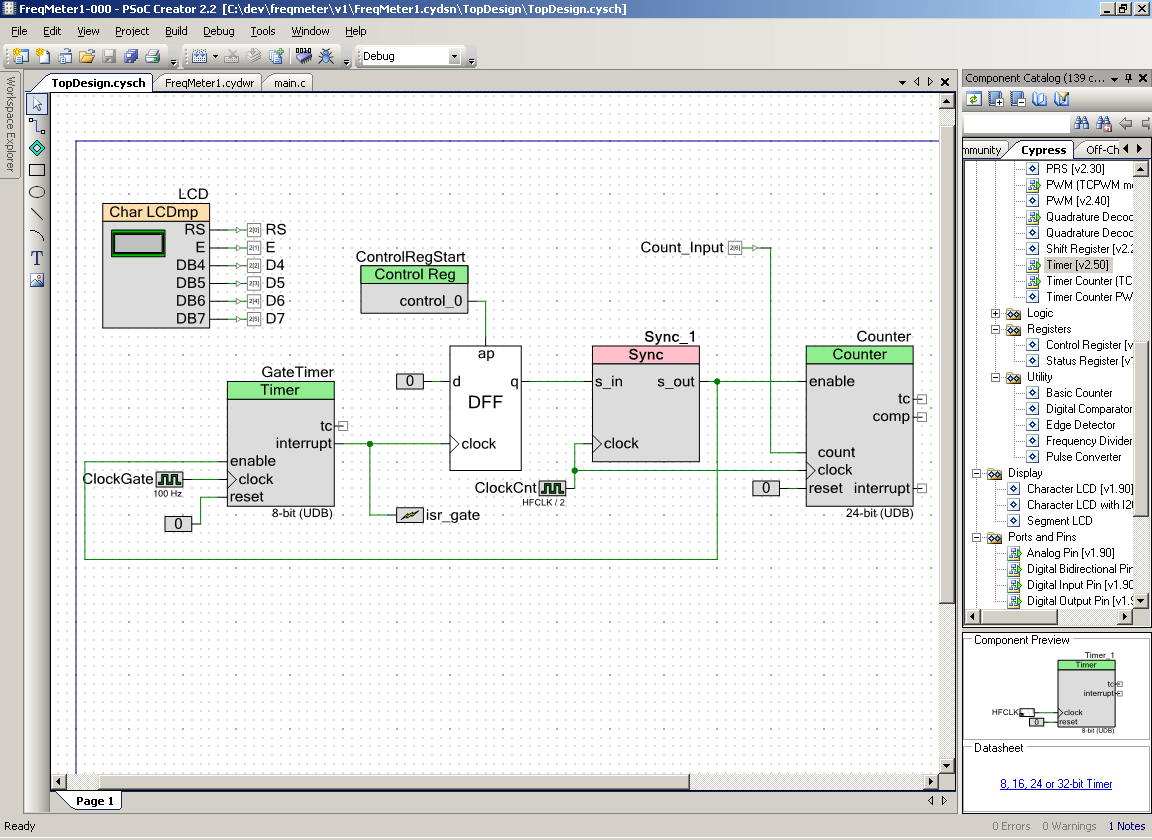 self.clue++ Starting the PSoC frequency counter series