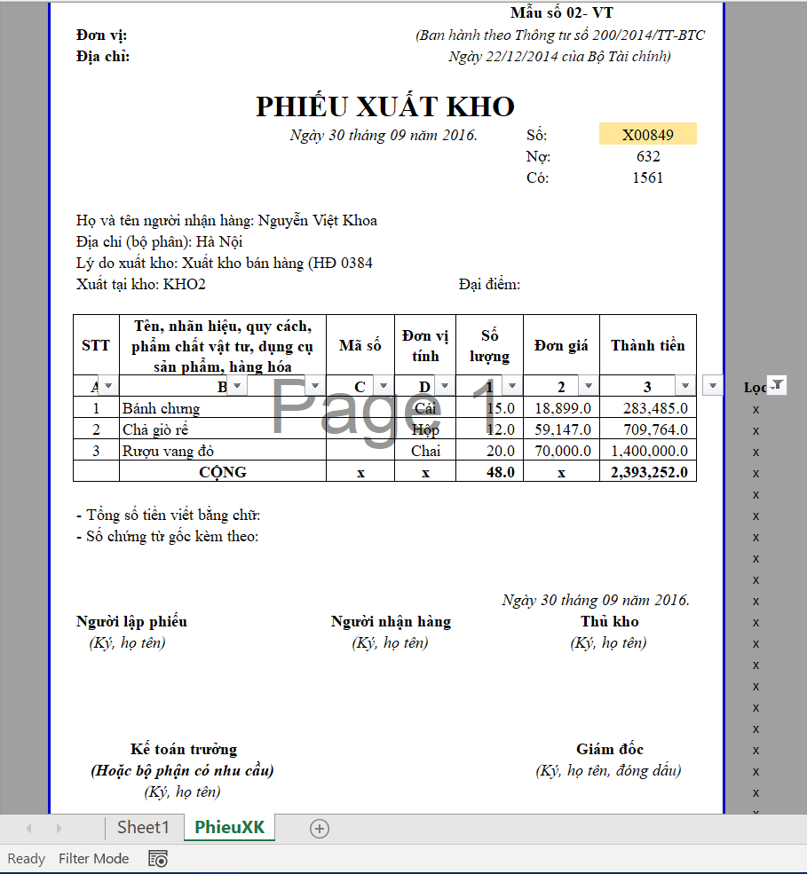 Hướng dẫn làm phiếu xuất kho trên Excel - Học Excel Online Miễn Phí