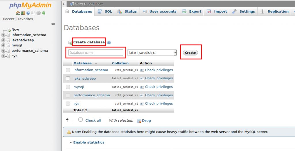 How to create MYSQL database using PhpMyAdmin in localhost