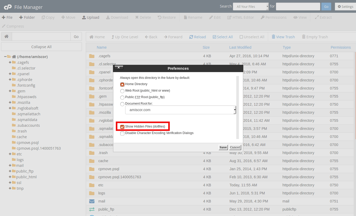 How to show hidden files (.htaccess) in cPanel File Manager
