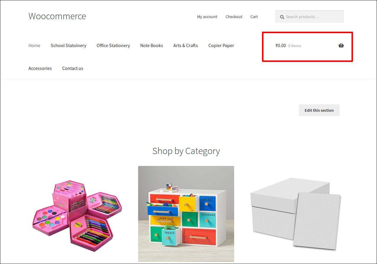 Remove the shopping cart icon from the header of Storefront theme
