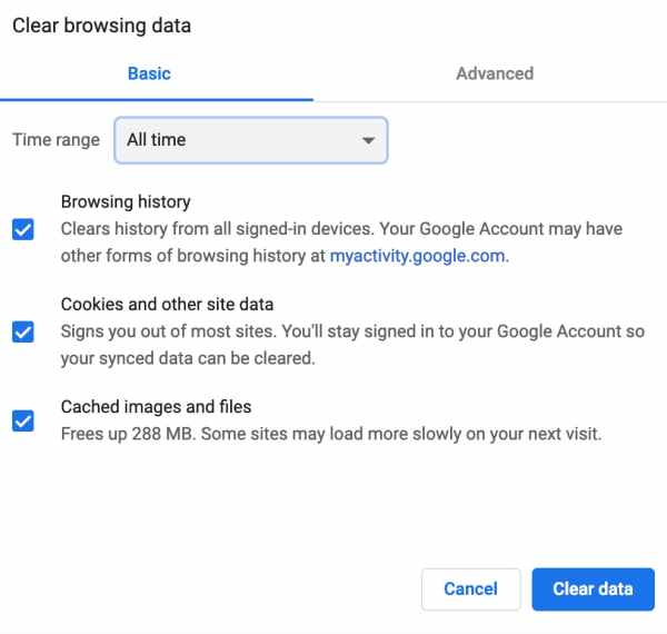 Clearing cached images and files on Google Chrome.