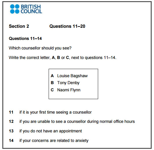 IELTS Listening Matching Questions