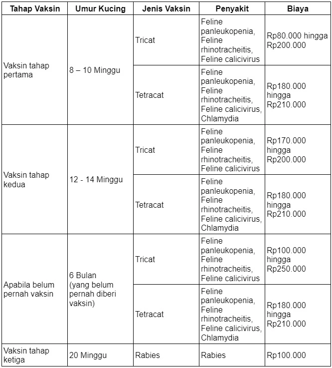 Biaya Vaksin Kucing Sesuai Dengan Usia Dan Jenisnya