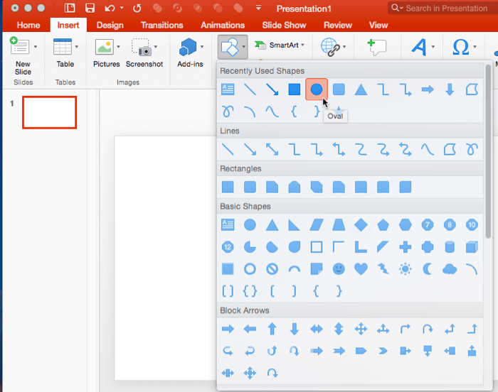 Insert Shapes in PowerPoint 2016 for Mac