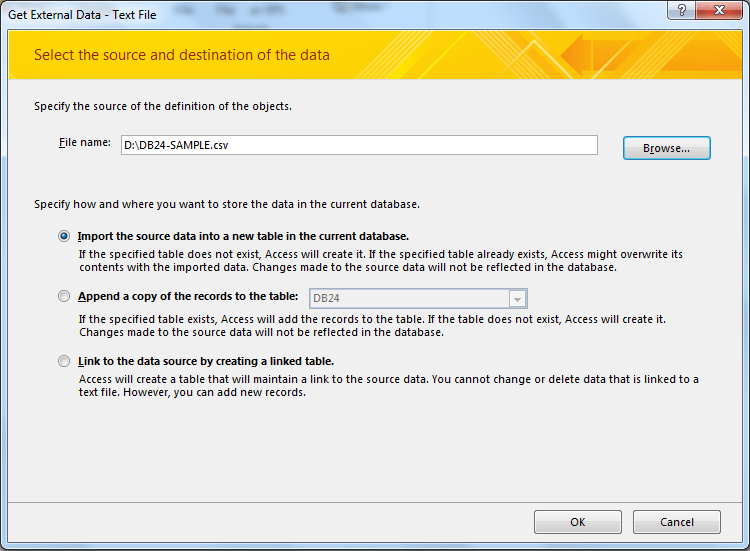 How to import CSV into Microsoft Access database?