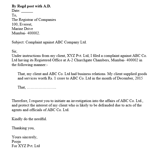 Complaints to the Registrar of Companies iPleaders