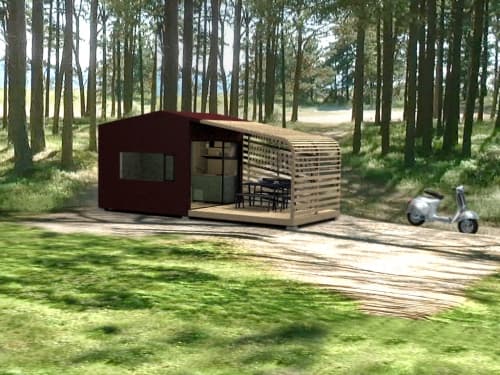 Mini House cabaña prefabricada en KIT, + terraza y pérgola