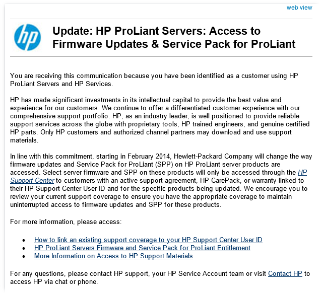 HewlettPackard меняет порядок доступа к Firmware Updates & Service