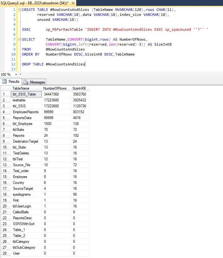 Find all tables row(s) count in sql server
